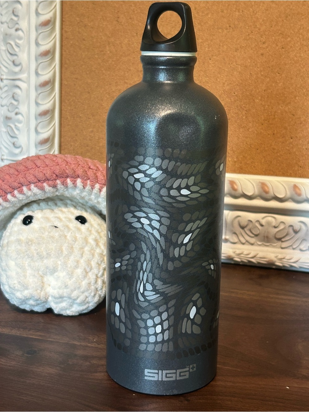Gray Patterned Stainless Steel Water Bottle